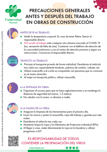 Cartel Precauciones Generales Antes Y Despues Del Trabajo En Obras De Construccion Fraternidad Muprespa